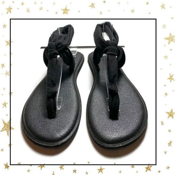 Sanuk Black Fabric Sling Thong Sandals 8 - Picture 3 of 5